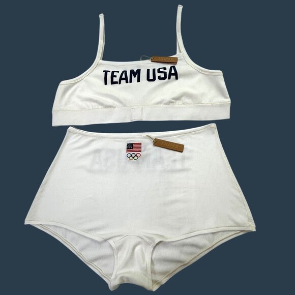 SKIMS Soft Lounge Bralette + Boy Short Set Team USA White 4X - Picture 1 of 11